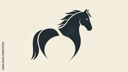 Elegant Black Horse Silhouette with Stylized Body on a Light Background.
