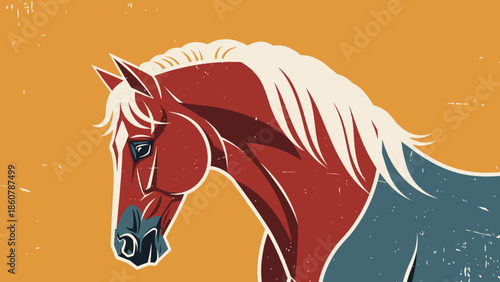 Majestic Horse with White Mane and Reddish Brown Coat.