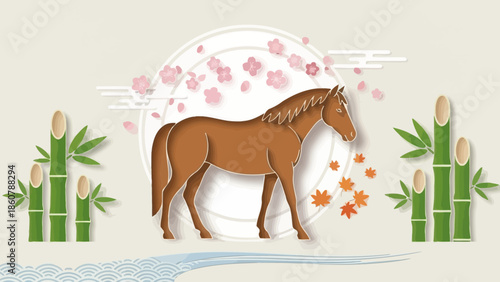 Majestic brown horse standing gracefully with elegant posture.