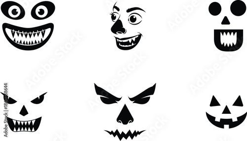 Collection of various spooky Halloween face designs and expressions