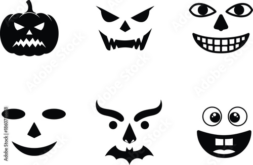 Halloween face icons in black and white colors