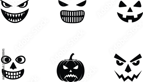 halloween faces and pumpkin on white background