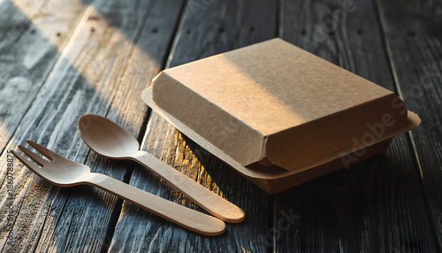 Eco friendly biodegradable paper food packaging box with wooden cutlery