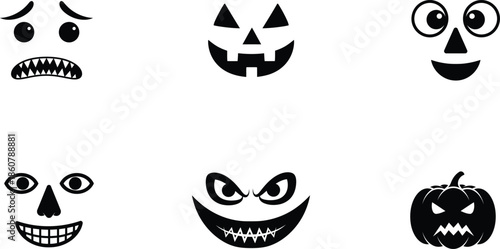 Halloween faces with various expressions and a pumpkin  spooky and playful designs