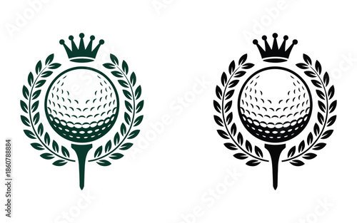 Royal Golf Club Championship Emblem, Featuring a Crown and Laurel Wreath, Vector Logo Illustration for Premium Sporting Tournament, Elite Academy Branding, Golf Club Identity, and Luxury Sports Vector