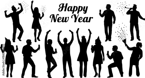 vector silhouettes of people vector symbol illustration sign design art icon black happy new year party