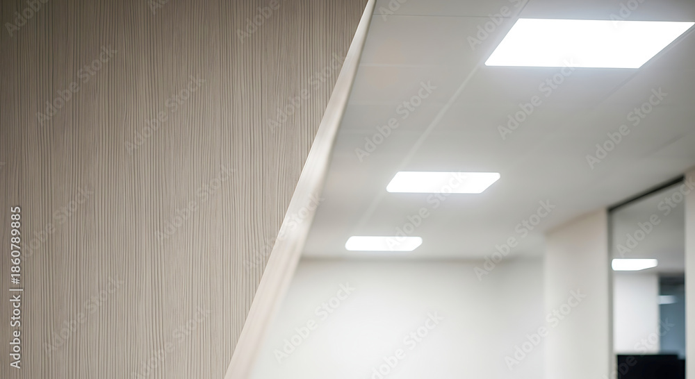 Fototapeta premium Modern Office Interior with Textured Wall and LED Ceiling Lights
