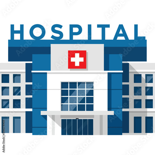Hospital Building with Red Cross Signage.