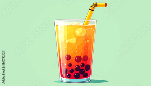Refreshing Boba Tea Illustration with Vibrant Colors and Tapioca Pearls.