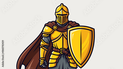 Illustration of a Golden Knight in Full Armor with Shield.