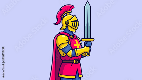 Brave Knight in Shining Armor Holding a Sword.