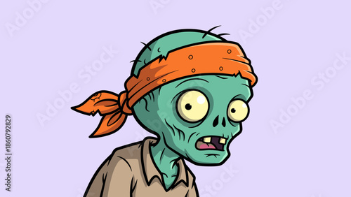 Cartoon Zombie with Orange Bandana and Green Skin.