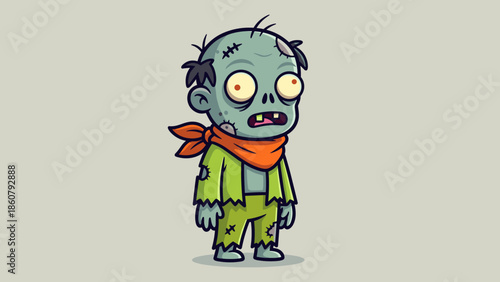 Cartoon Zombie Character with Bandana and Tattered Clothes.