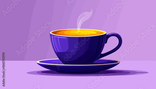 Elegant Purple Cup of Tea with Rising Steam.