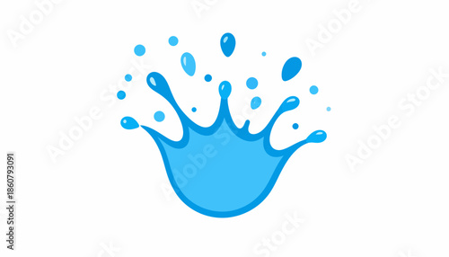 Vibrant blue water splash with many droplets on a clean white background, illustrating freshness and liquid motion.