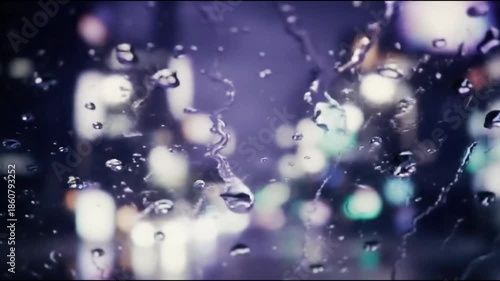 Captivating Raindrops on Neon Streets, Retro Futurism Aesthetic, Urban Environment, Nighttime Viewpoint