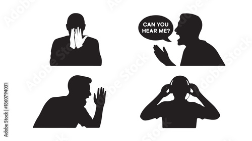 Communication Problems Silhouette Vector Icon Set Isolated on White Background