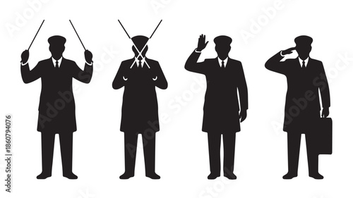 Conductor Silhouette Gesturing Stop and Saluting Isolated on White Vector