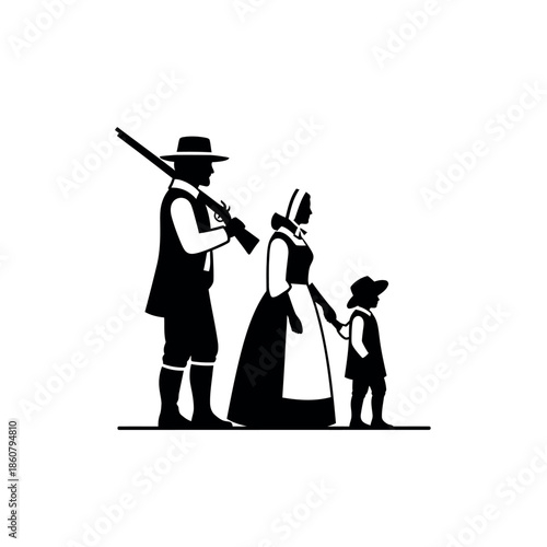 Pilgrim Family Silhouette with Musket.