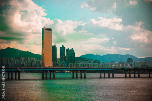 seoul skyline at sunset