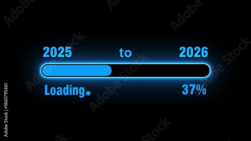Neon New year 2026 loading bar animation on black background. Glowing Loading bar from 2025 to 2026 motion graphics. Loading Bar Progress From 4k video footage.