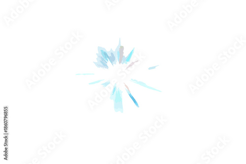 Effet d'explosion lumineuse numérique avec des éclats bleus et blancs, idéal pour des superpositions transparentes sur fond blanc.