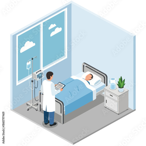 Doctor Visiting Patient in Hospital Room.