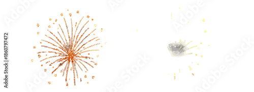 Éclat de feux d'artifice dorés et orange, un élément graphique scintillant et transparent parfait pour célébrer des événements festifs et ajouter de la joie.