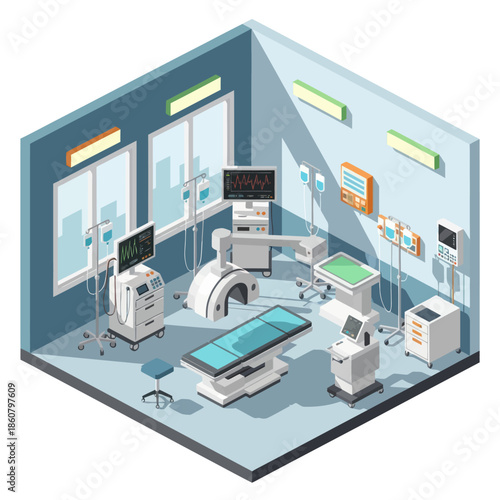 Medical Equipment in Hospital Room Illustration.