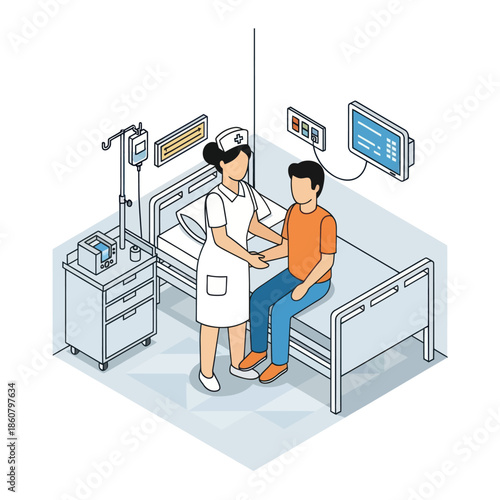 Nurse Assisting Patient in Hospital Room.