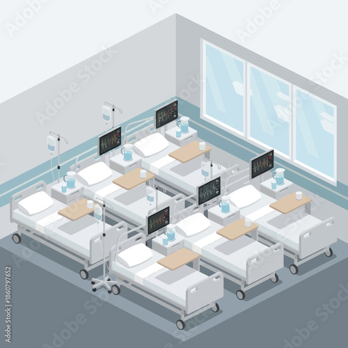 Hospital Ward with Modern Medical Equipment.
