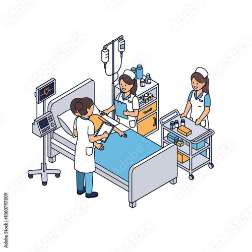 Medical Staff Tending to Hospital Patient.