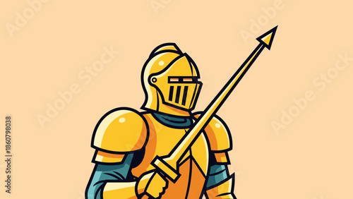 Golden Knight Illustration - A Symbol of Medieval Valor and Strength.