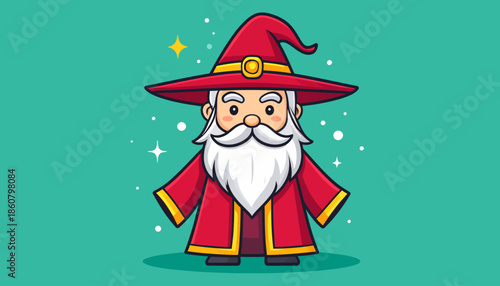 Cartoon Wizard with Red Hat and Robe Illustration.