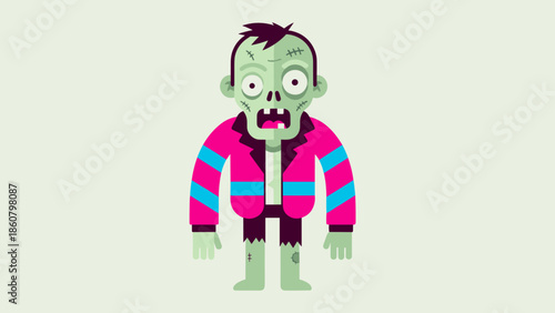 Cartoon Zombie Character with Pink Jacket and Open Mouth.