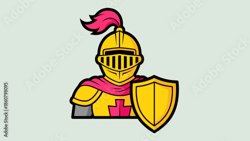 Cartoon Knight Illustration with Shield and Plume.