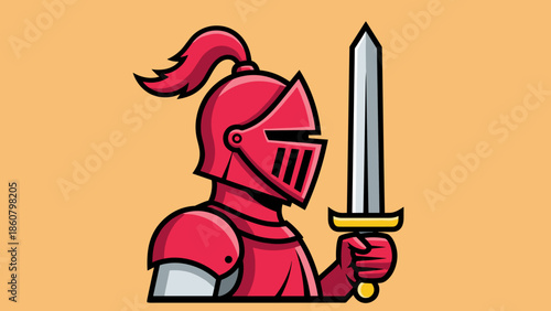 Red Knight with Sword Ready for Battle Illustration.