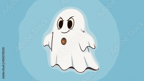 Cartoon Ghost with Angry Expression and Button Detail.