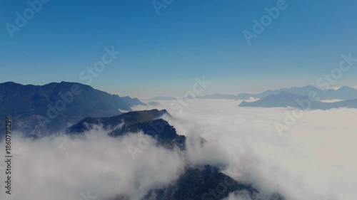 Wide Aerial of Cloud Sea Over Sa Pa Mountains, Vietnam