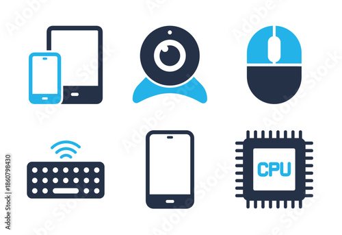 Computer Hardware Components icon set. Solid glyph series icons