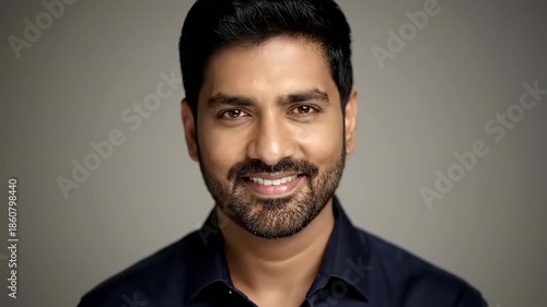 Portrait of a Smiling Man with Beard, Professional Headshot with Soft Lighting and Neutral