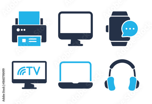 Electronic and Office Device icon set. Solid glyph series icons