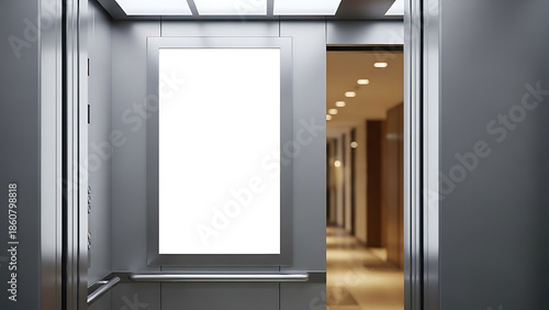 Elevator Door Interior Blank Advertising Panel Mockup