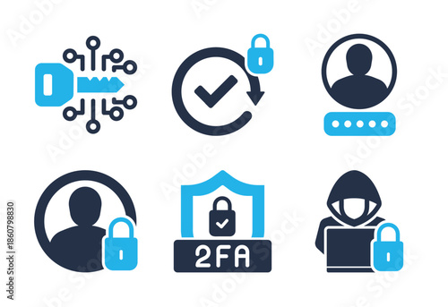 Cybersecurity and Account Protection icon set. Solid glyph series icons
