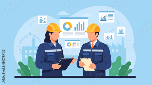 Two engineers discussing project plans and data analysis.