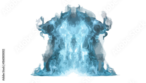 Flamme bleue abstraite et symétrique, évoquant un esprit ou une entité fantastique, sur fond transparent pour des effets visuels dynamiques.