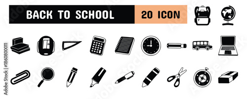 20 Back to School Glyph Icon Illustration Set