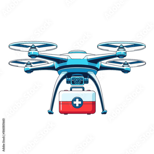 Drone Delivering First Aid Kit, Medical Assistance