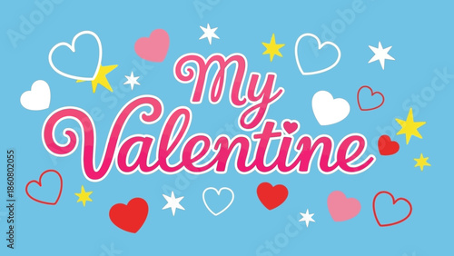 Valentine's Day celebration with hearts and stars on blue background