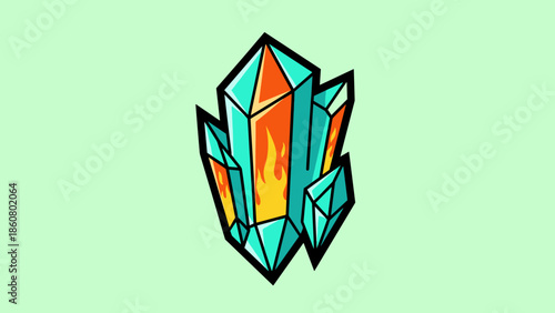 Illustration of a Cluster of Colorful Crystals with Sharp Edges.